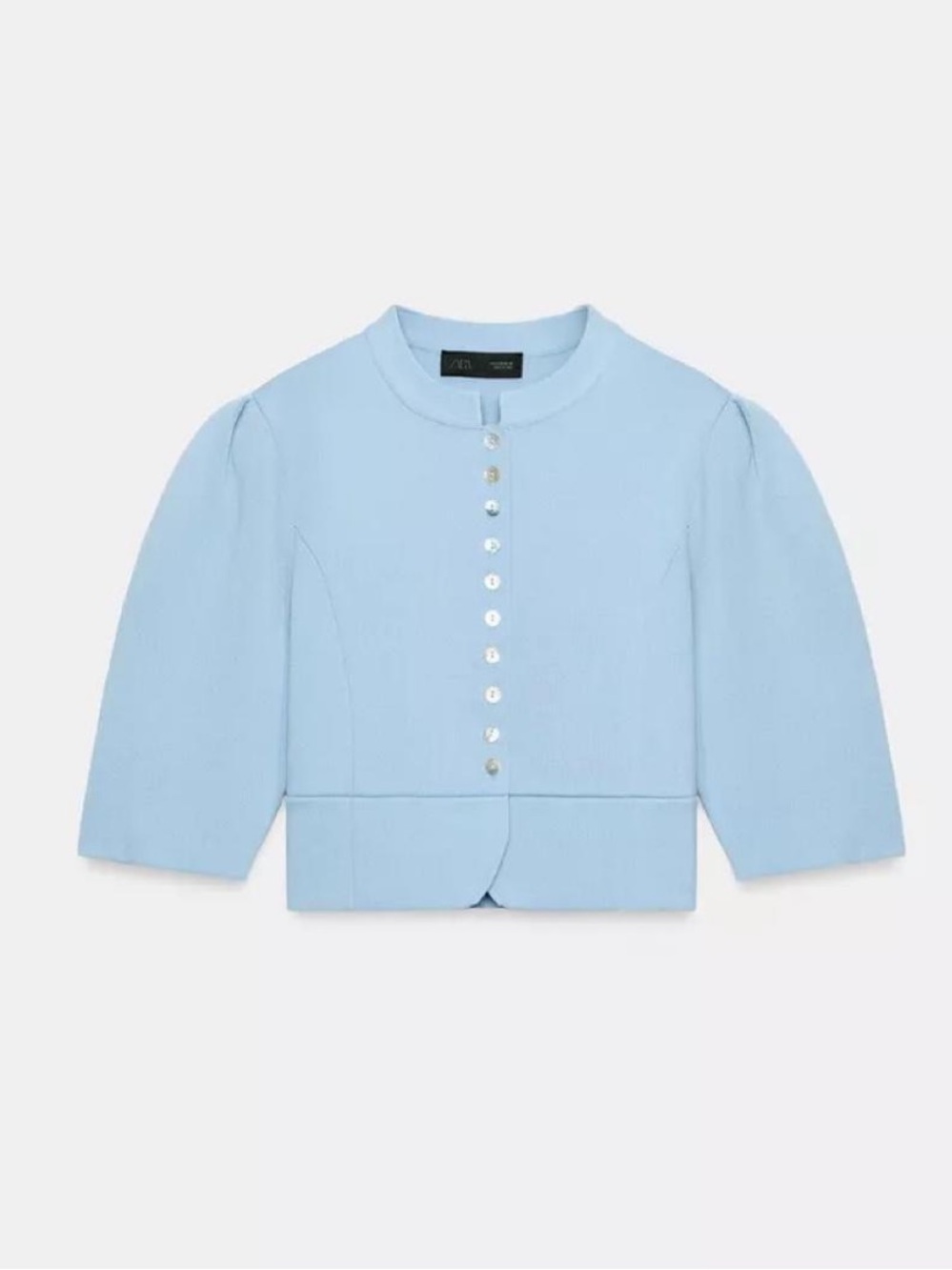 Zara Light Blue Cropped Button-Front Jacket - Picture 2 of 5